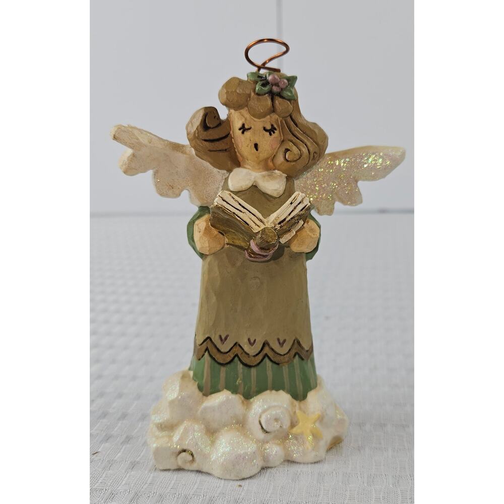 Kurt Adler Singing Angel Figurine Folk Art Resin Glitter Wings Copper Halo 5in‎